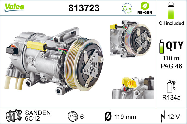 Compressore, Climatizzatore - 813723 VALEO