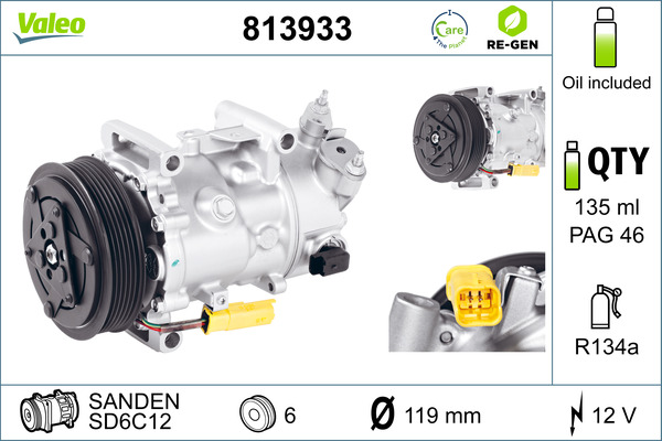 Compressor, air conditioning - 813933 VALEO