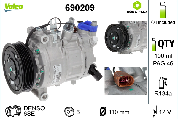 Compressor, air conditioning - 690209 VALEO