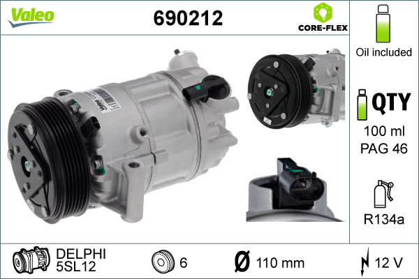 Compressore, Climatizzatore - 690212 VALEO