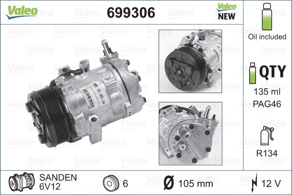 Compressor, air conditioning - 699306 VALEO