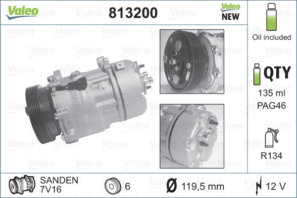 Compressor, air conditioning - 813200 VALEO
