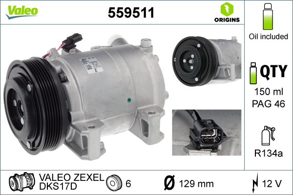 Compressor, air conditioning - 559511 VALEO