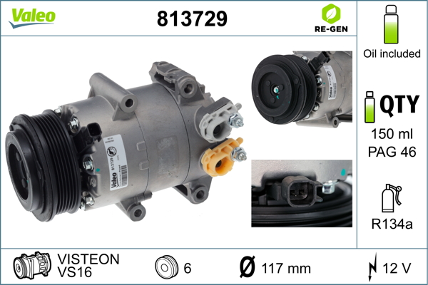Compressor, air conditioning - 813729 VALEO