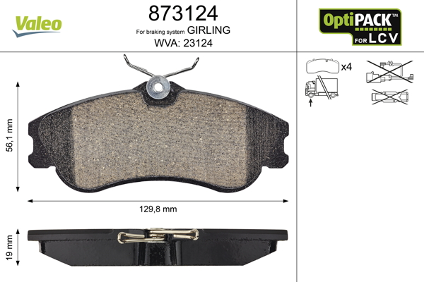 stabdžių trinkelių rinkinys, diskinis stabdys - 873124 VALEO