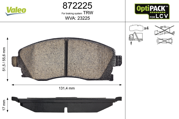 Kit pastiglie freno, Freno a disco - 872225 VALEO