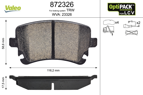 Kit pastiglie freno, Freno a disco - 872326 VALEO