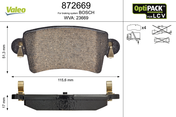 Kit pastiglie freno, Freno a disco - 872669 VALEO