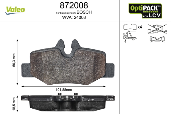 Комплект тормозных колодок, дисковый тормоз - 872008 VALEO