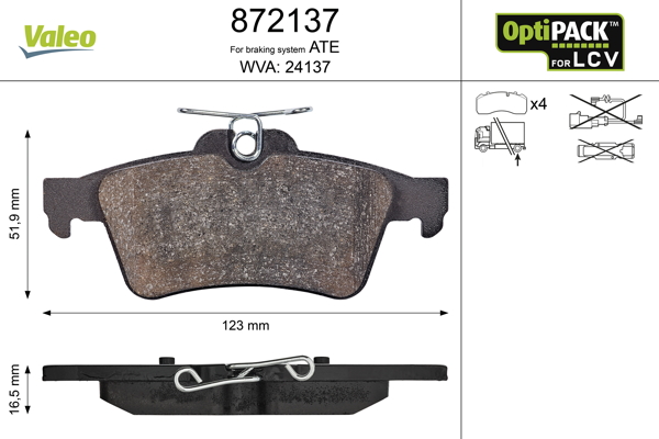 Kit pastiglie freno, Freno a disco - 872137 VALEO