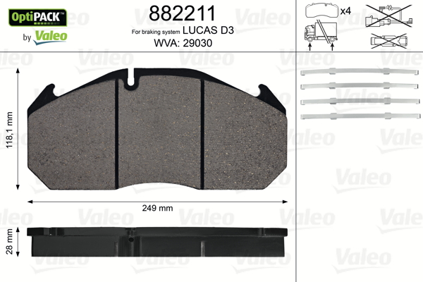 Kit pastiglie freno, Freno a disco - 882211 VALEO