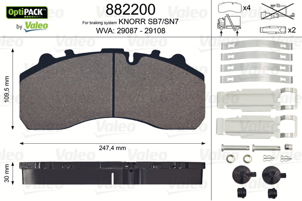 Kit pastiglie freno, Freno a disco - 882200 VALEO