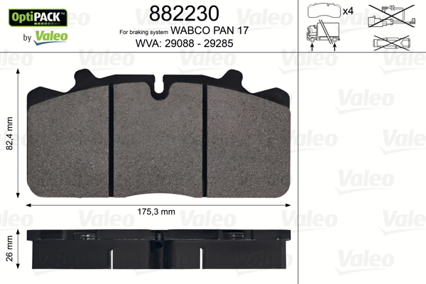 Kit pastiglie freno, Freno a disco - 882230 VALEO