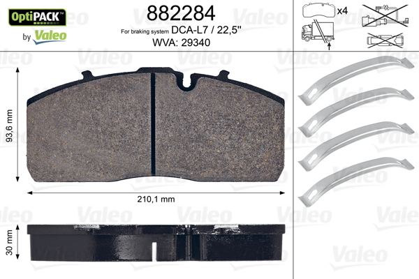 Kit pastiglie freno, Freno a disco - 882284 VALEO
