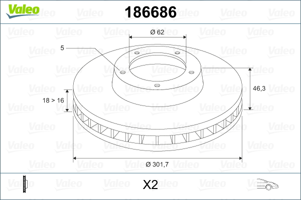 Brake Disc - 186686 VALEO