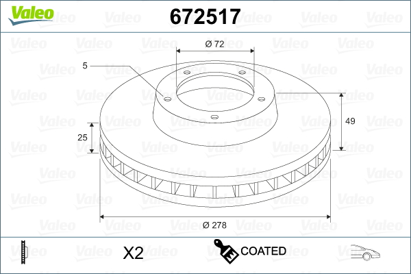 Brake Disc - 672517 VALEO