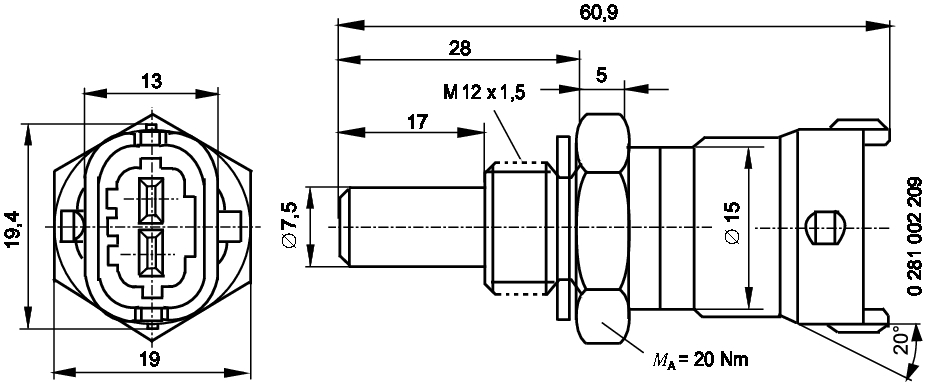 Sensor, coolant temperature - 0 281 002 209 BOSCH
