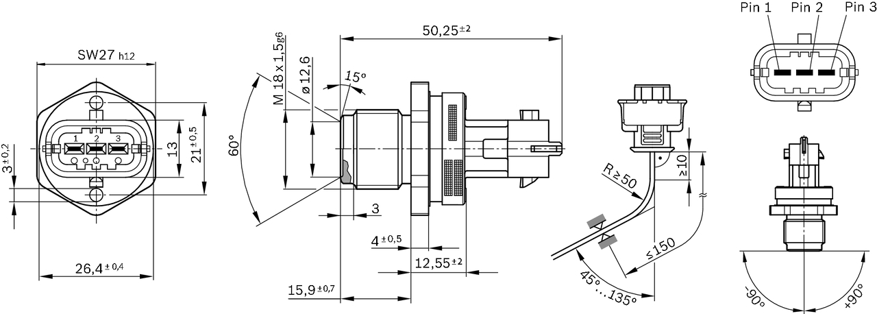 Sensor, fuel pressure - 0 281 002 907 BOSCH