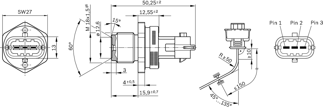 Sensor, fuel pressure - 0 281 002 937 BOSCH