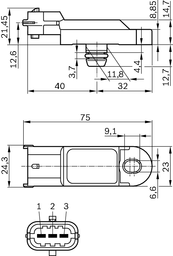 Sensor, boost pressure - 0 281 002 996 BOSCH