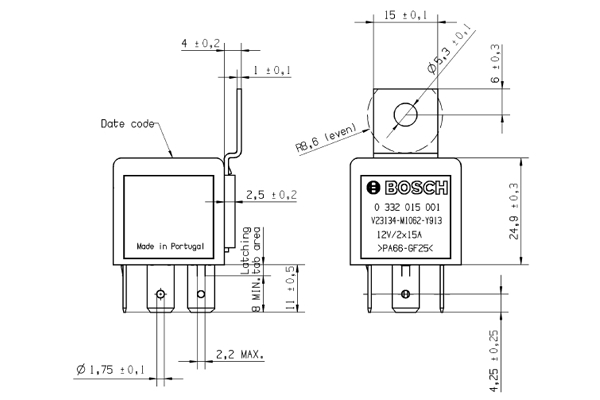 Relay, main current - 0 332 015 001 BOSCH