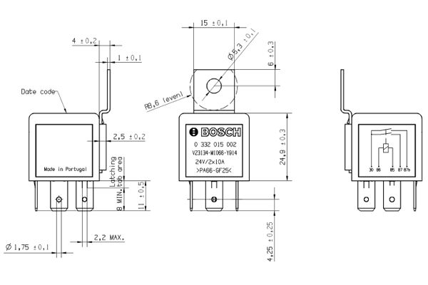 Relay, main current - 0 332 015 002 BOSCH