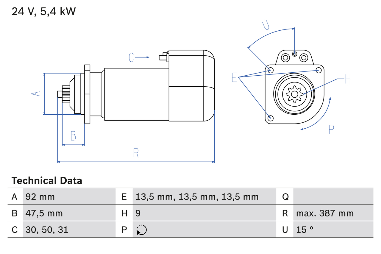 Starter - 0 986 011 570 BOSCH