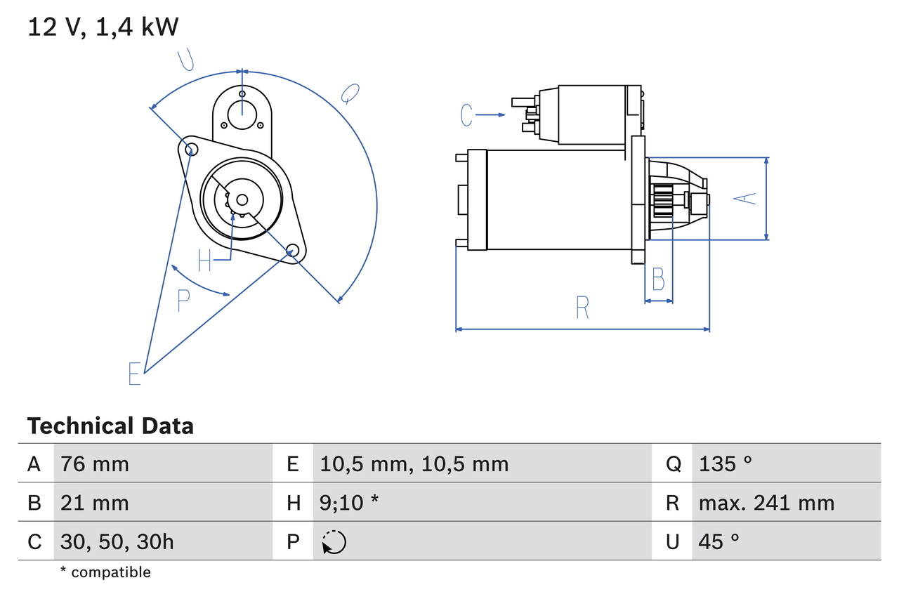 Starter - 0 986 014 840 BOSCH