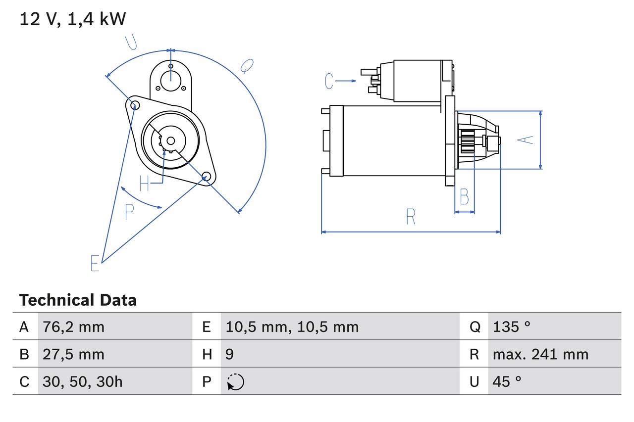 Starter - 0 986 015 050 BOSCH