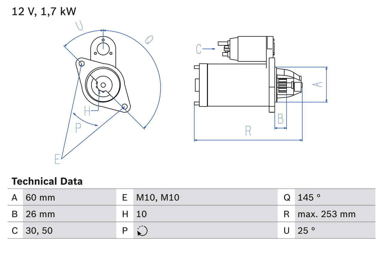 Starter - 0 986 017 890 BOSCH