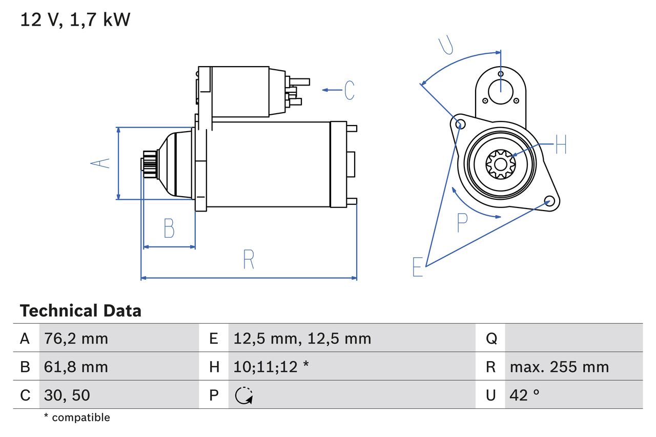 Starter - 0 986 020 260 BOSCH