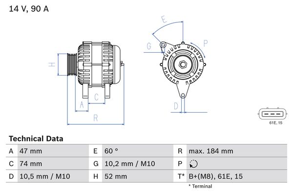 Alternator - 0 986 041 190 BOSCH