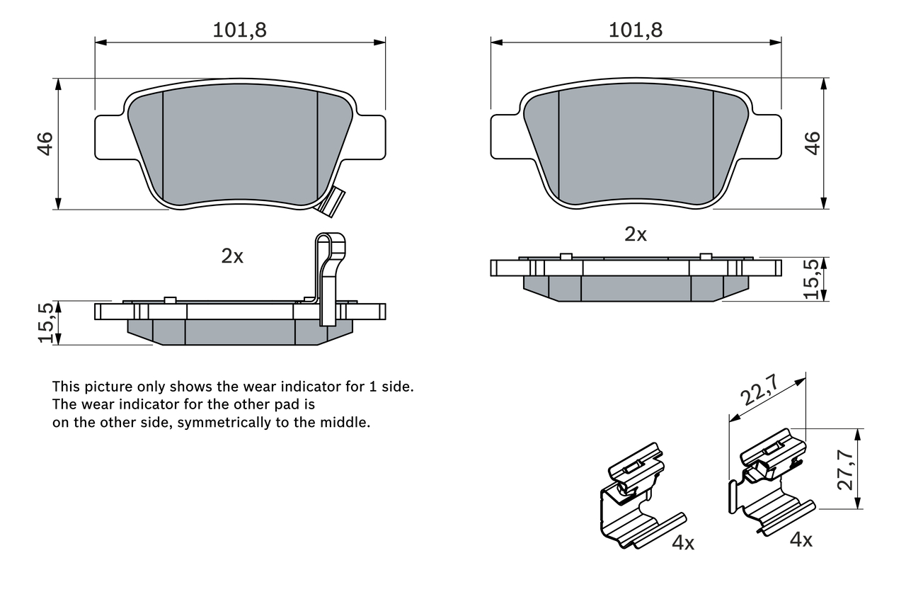 Brake Pad Set, disc brake - 0 986 424 798 BOSCH