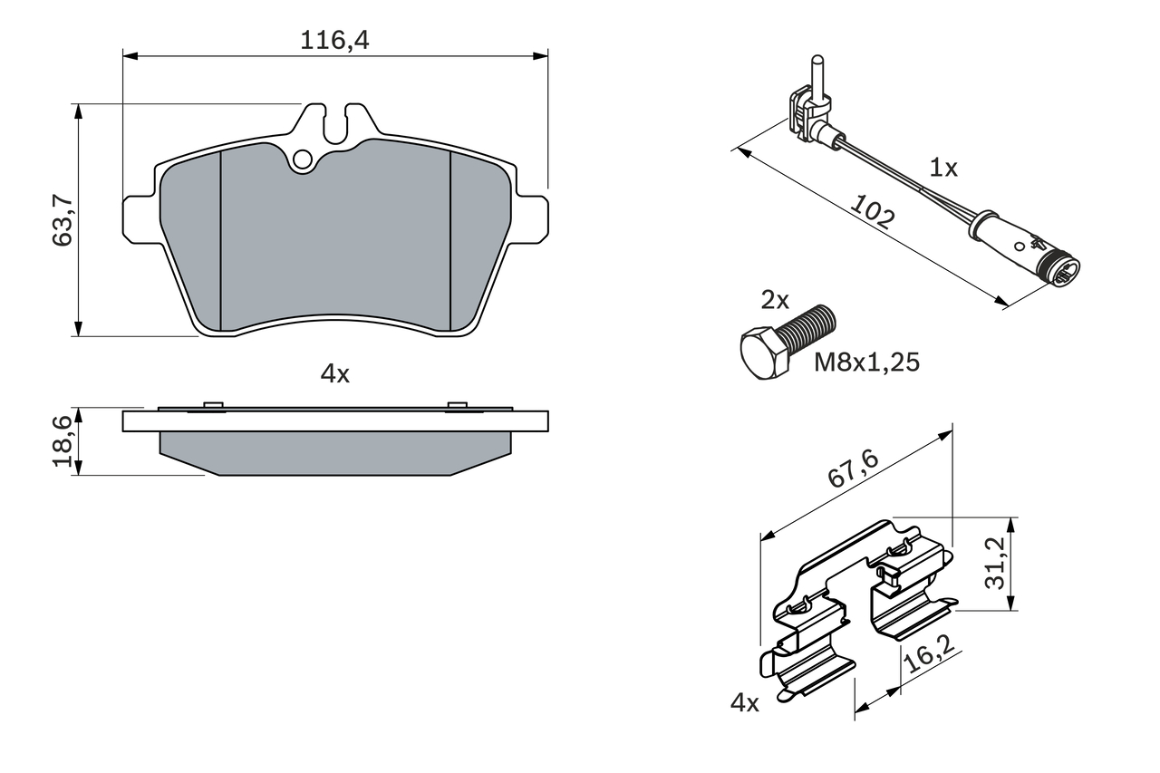 Brake Pad Set, disc brake - 0 986 494 087 BOSCH