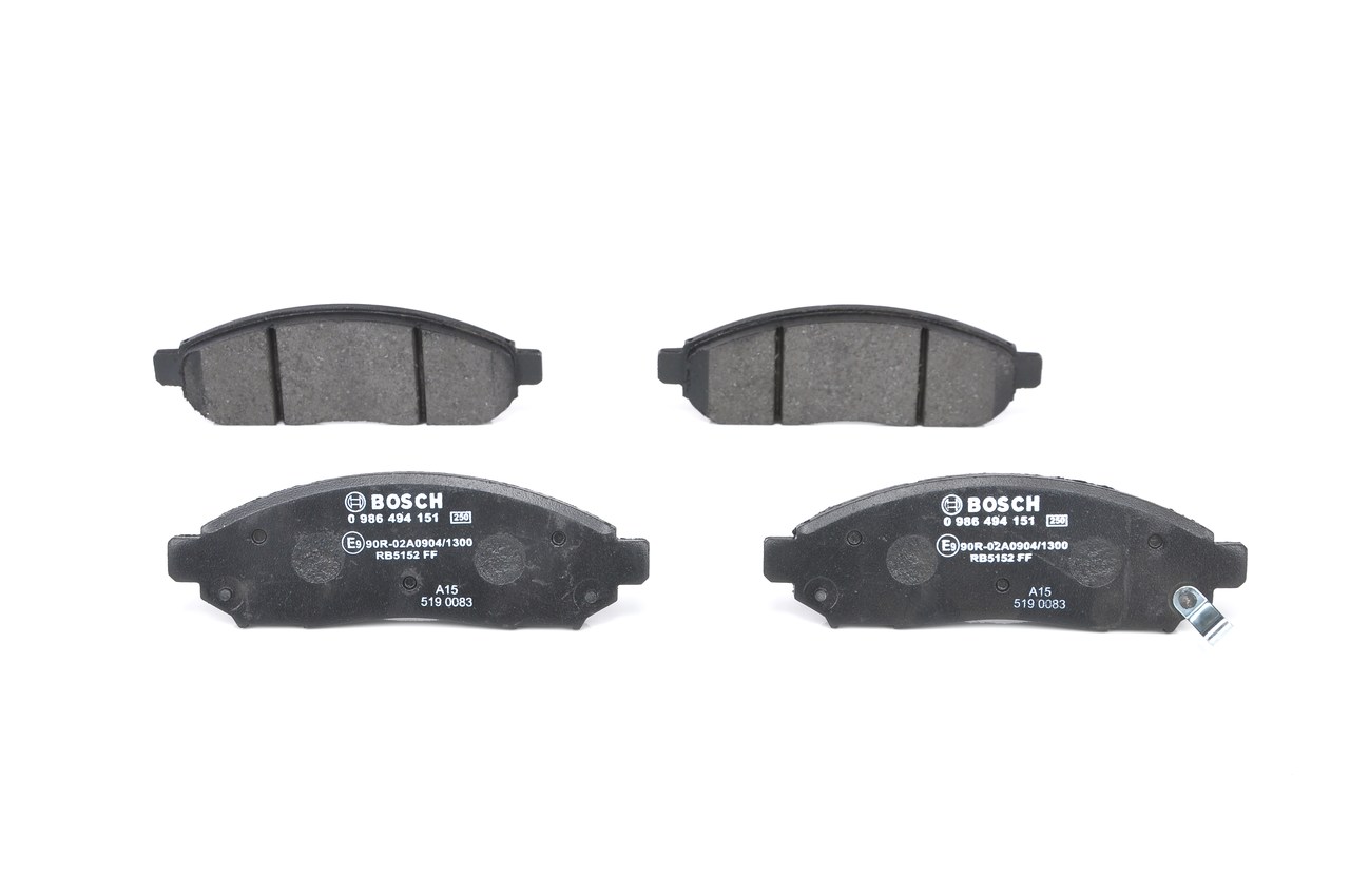 Комплект тормозных колодок, дисковый тормоз - 0 986 494 151 BOSCH