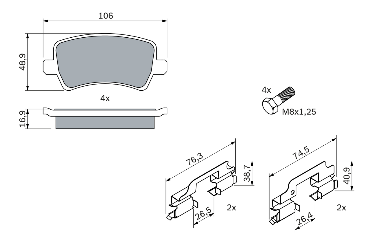 Brake Pad Set, disc brake - 0 986 494 213 BOSCH