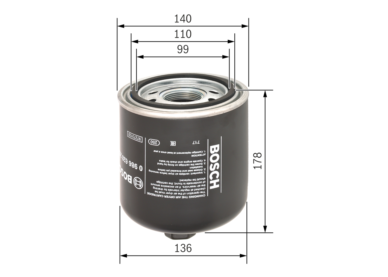 Air Dryer Cartridge, compressed-air system - 0 986 628 252 BOSCH