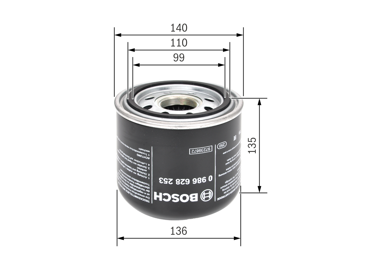 Air Dryer Cartridge, compressed-air system - 0 986 628 253 BOSCH