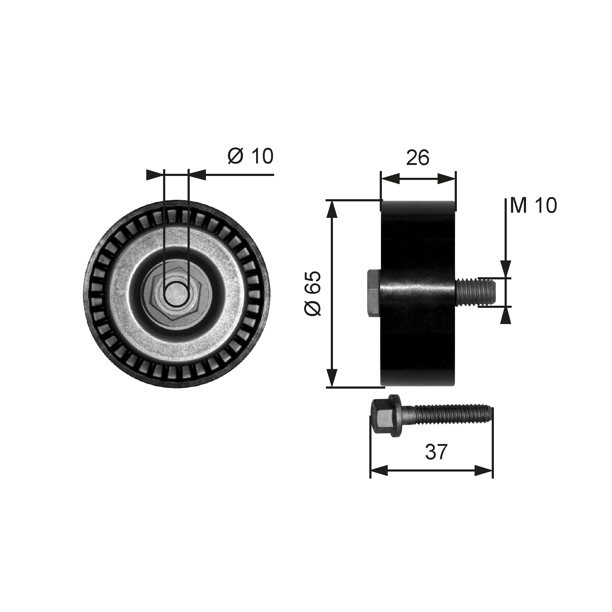 Deflection/Guide Pulley, V-ribbed belt - T36300 GATES
