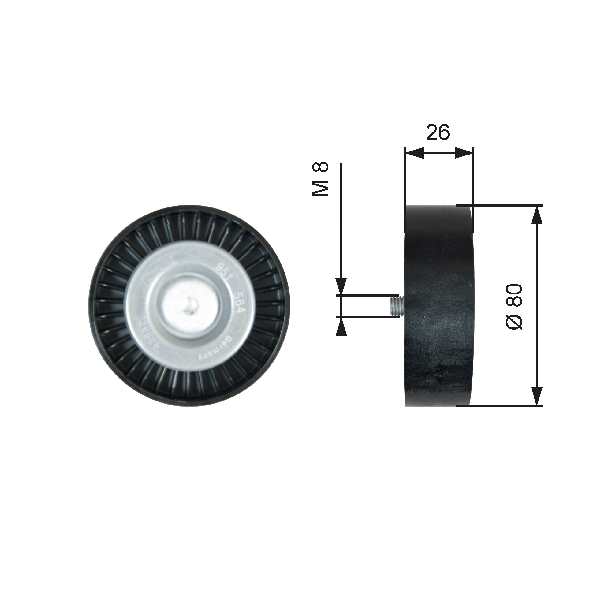 Deflection/Guide Pulley, V-ribbed belt - T36367 GATES