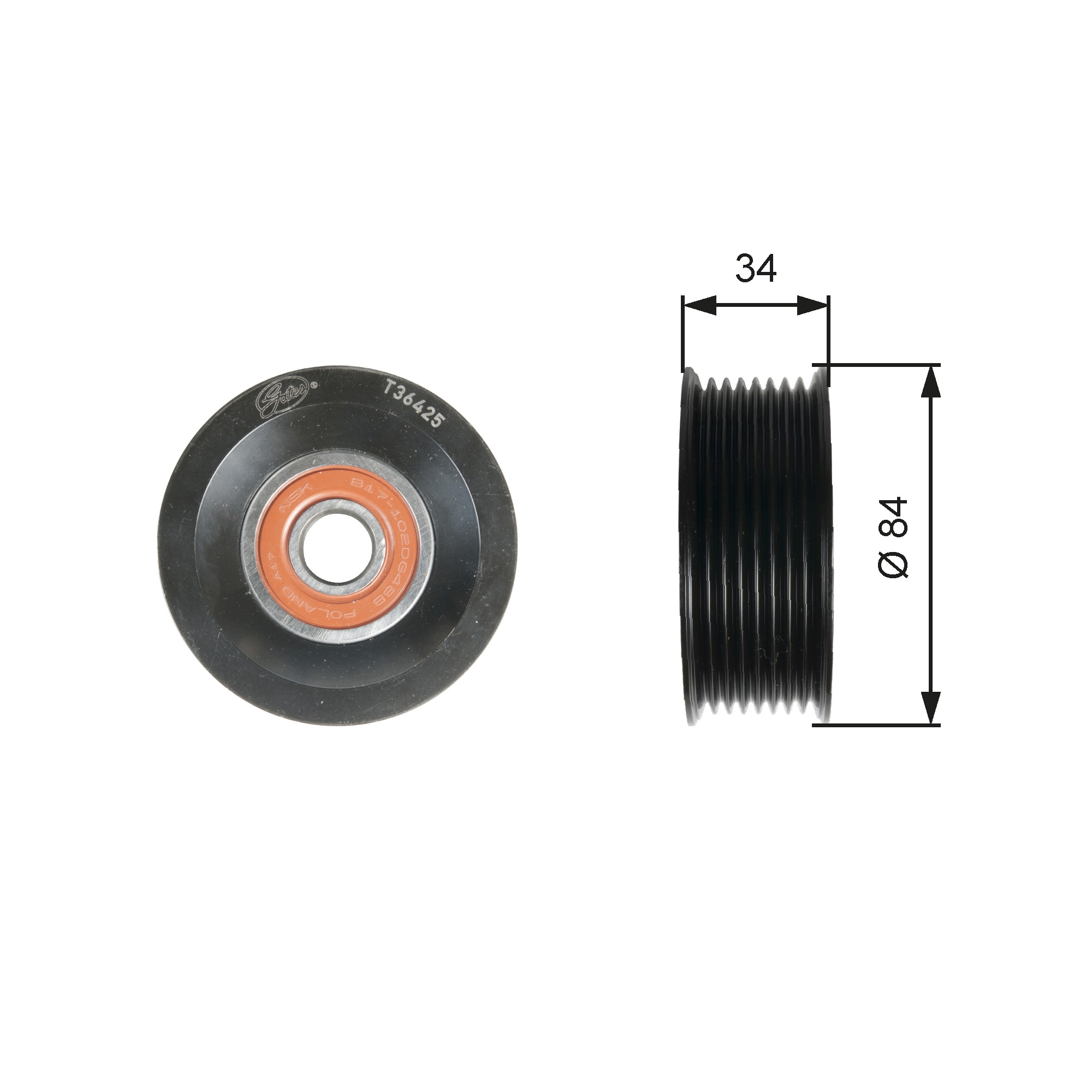 Deflection/Guide Pulley, V-ribbed belt - T36425 GATES