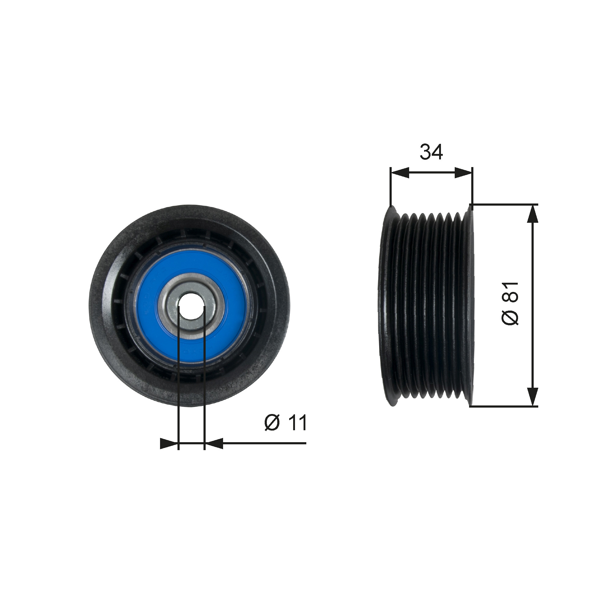 Deflection/Guide Pulley, V-ribbed belt - T36517 GATES