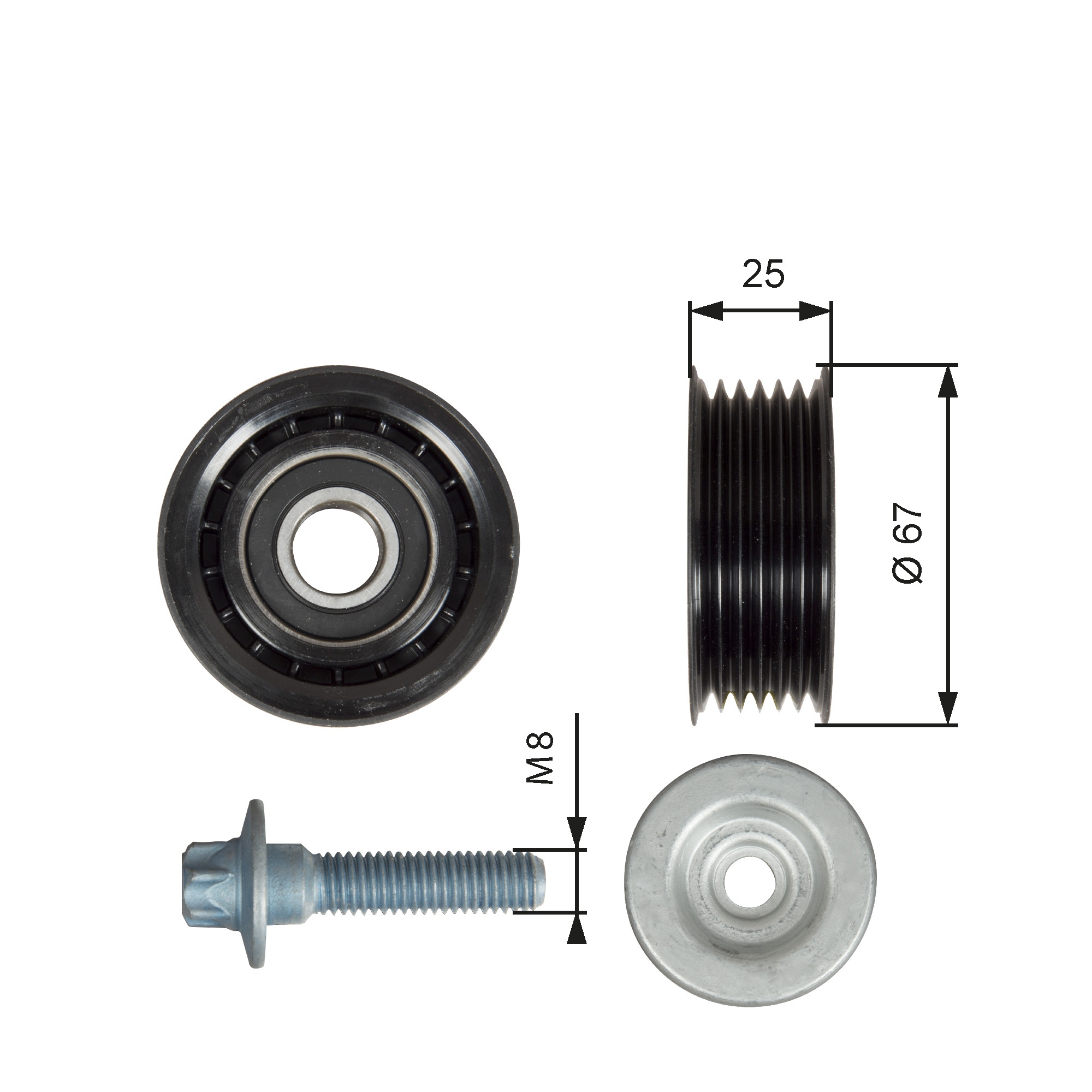 Deflection/Guide Pulley, V-ribbed belt - T36619 GATES