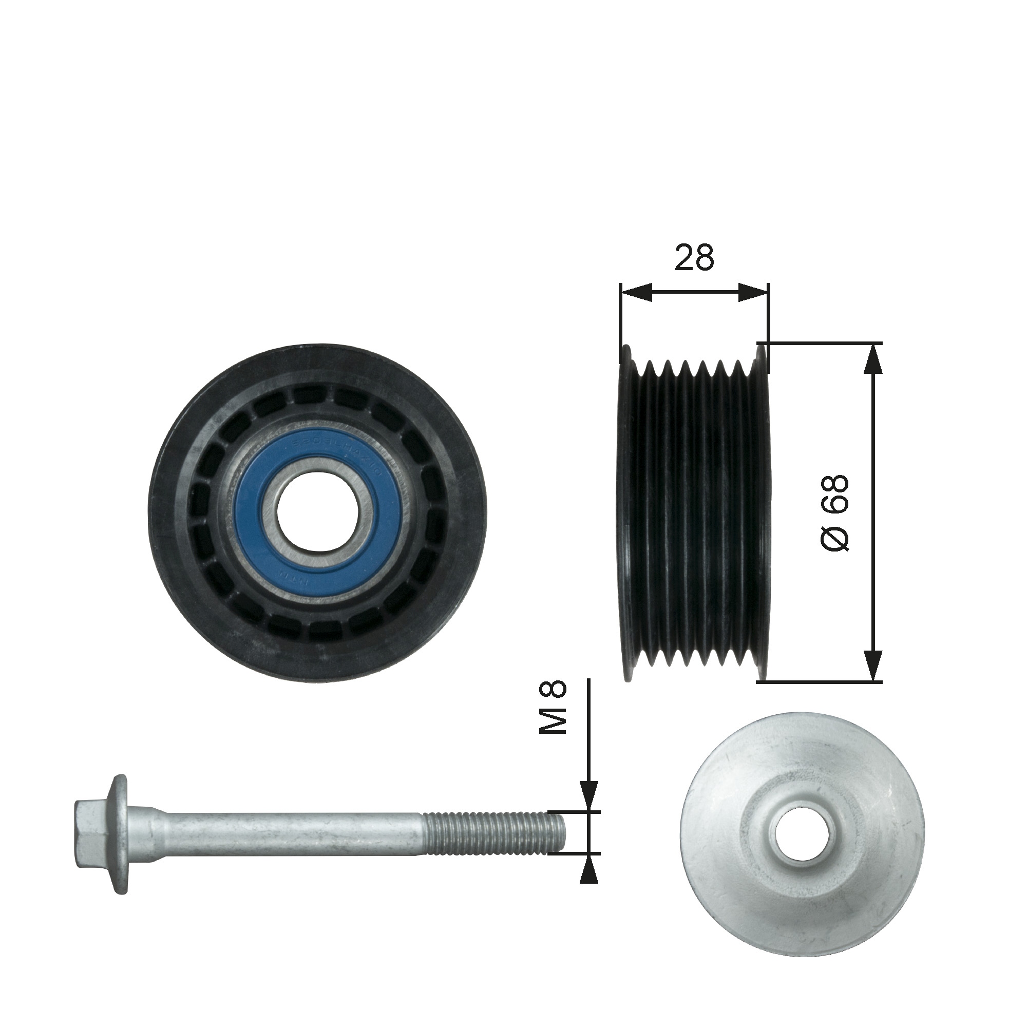 Deflection/Guide Pulley, V-ribbed belt - T36731 GATES