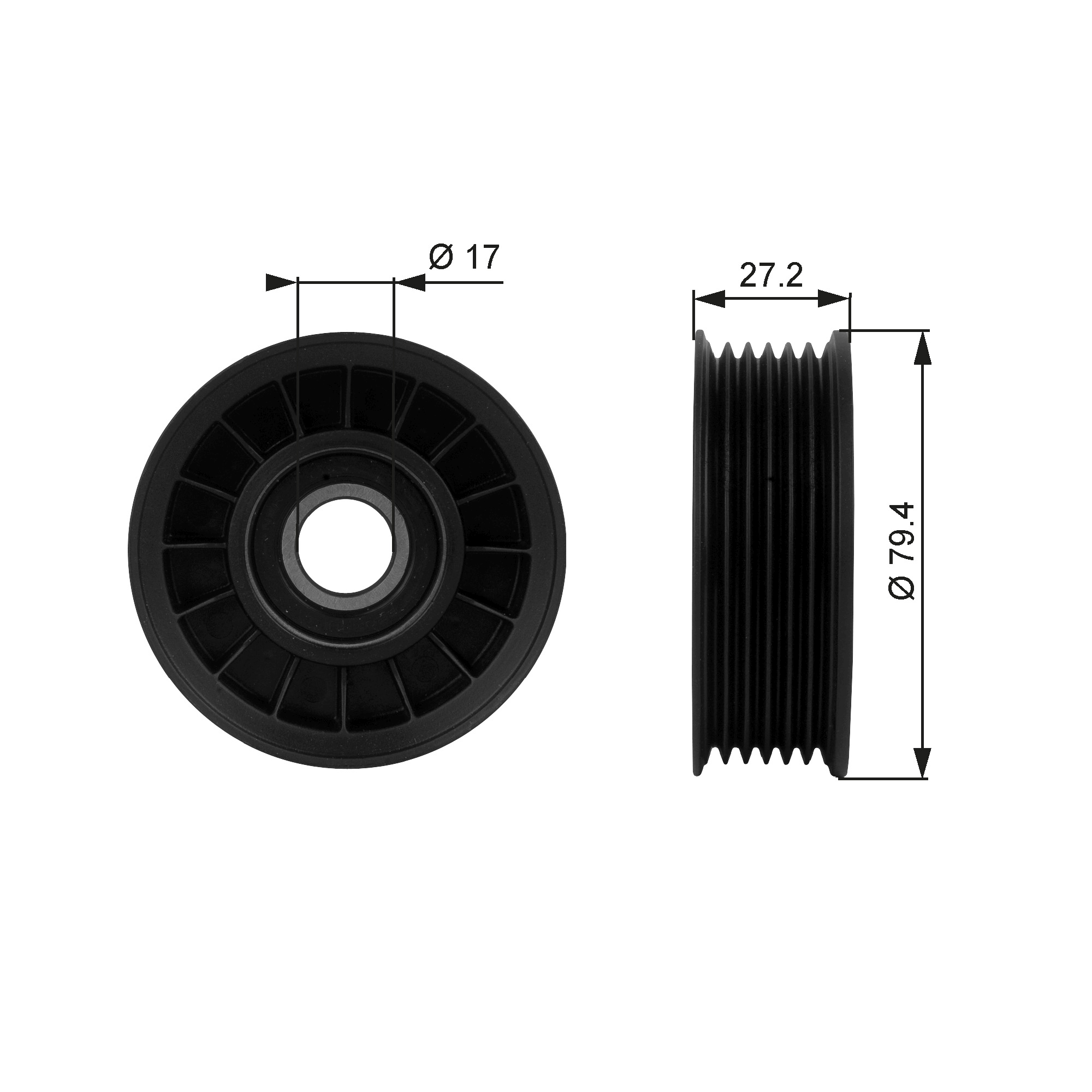Deflection/Guide Pulley, V-ribbed belt - T38009 GATES