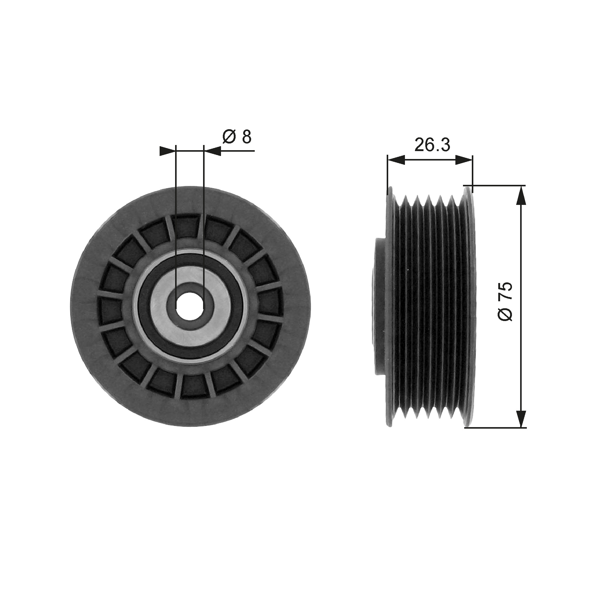 Tensioner Pulley, V-ribbed belt - T38092 GATES