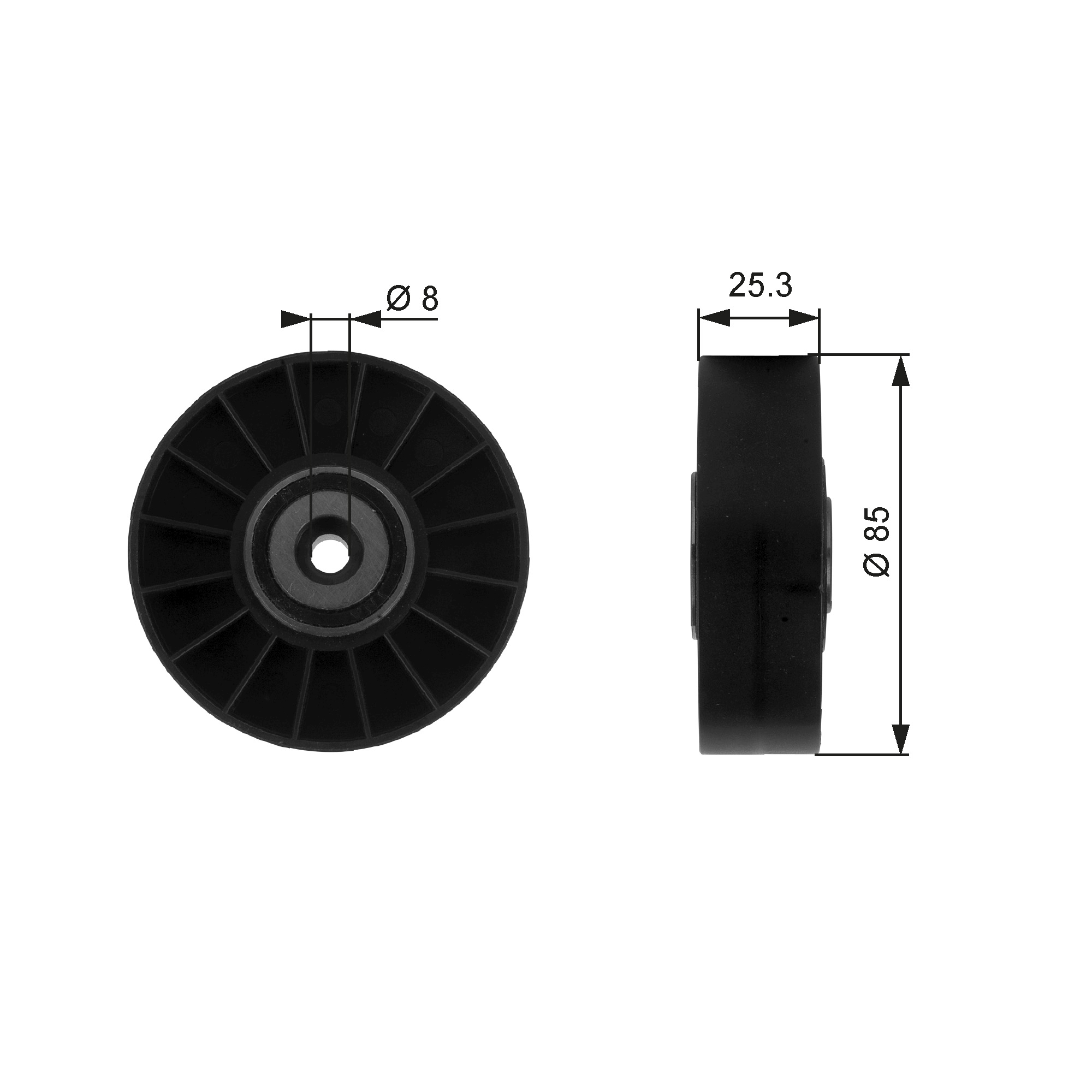 Deflection/Guide Pulley, V-ribbed belt - T38093 GATES
