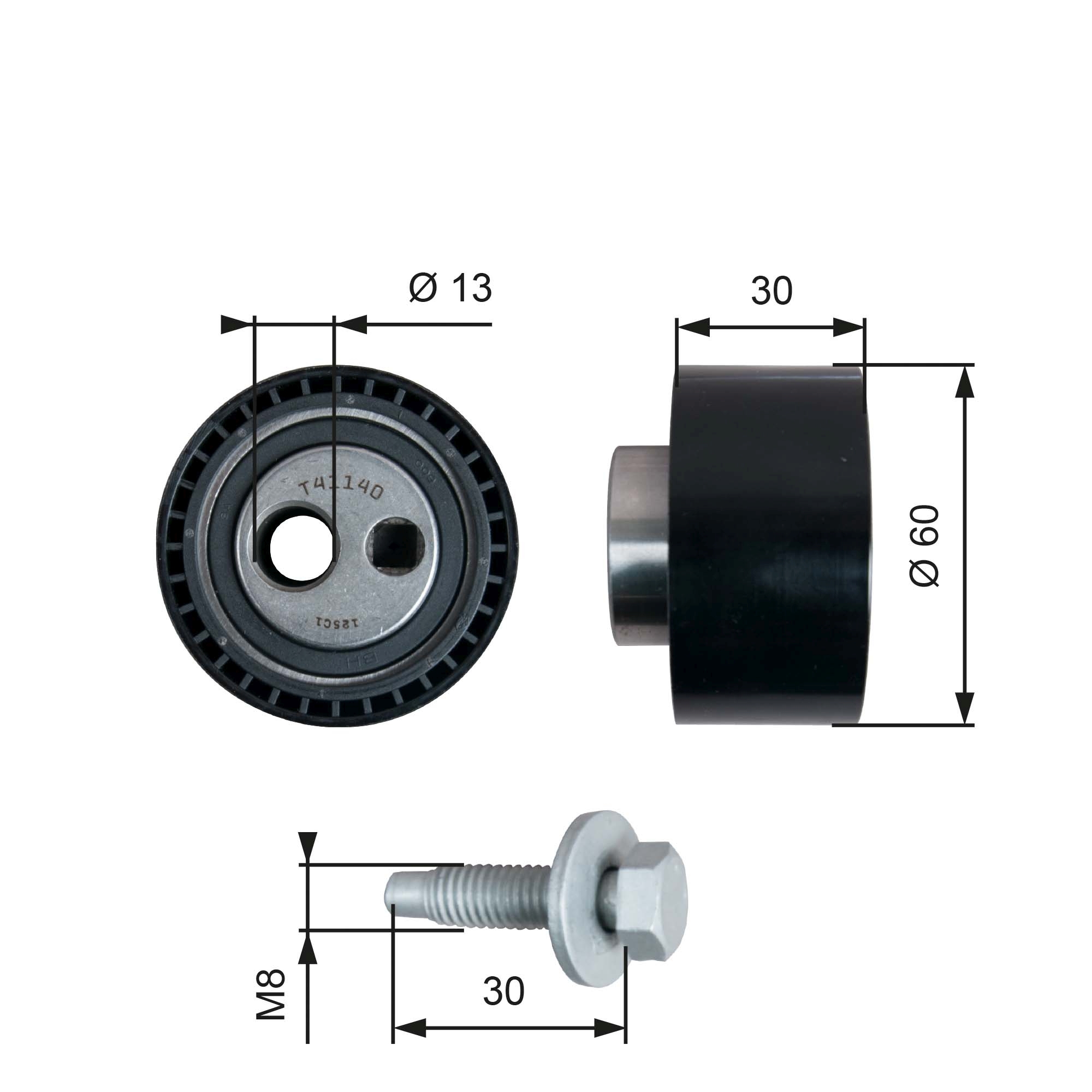 Tensioner Pulley, timing belt - T41140 GATES
