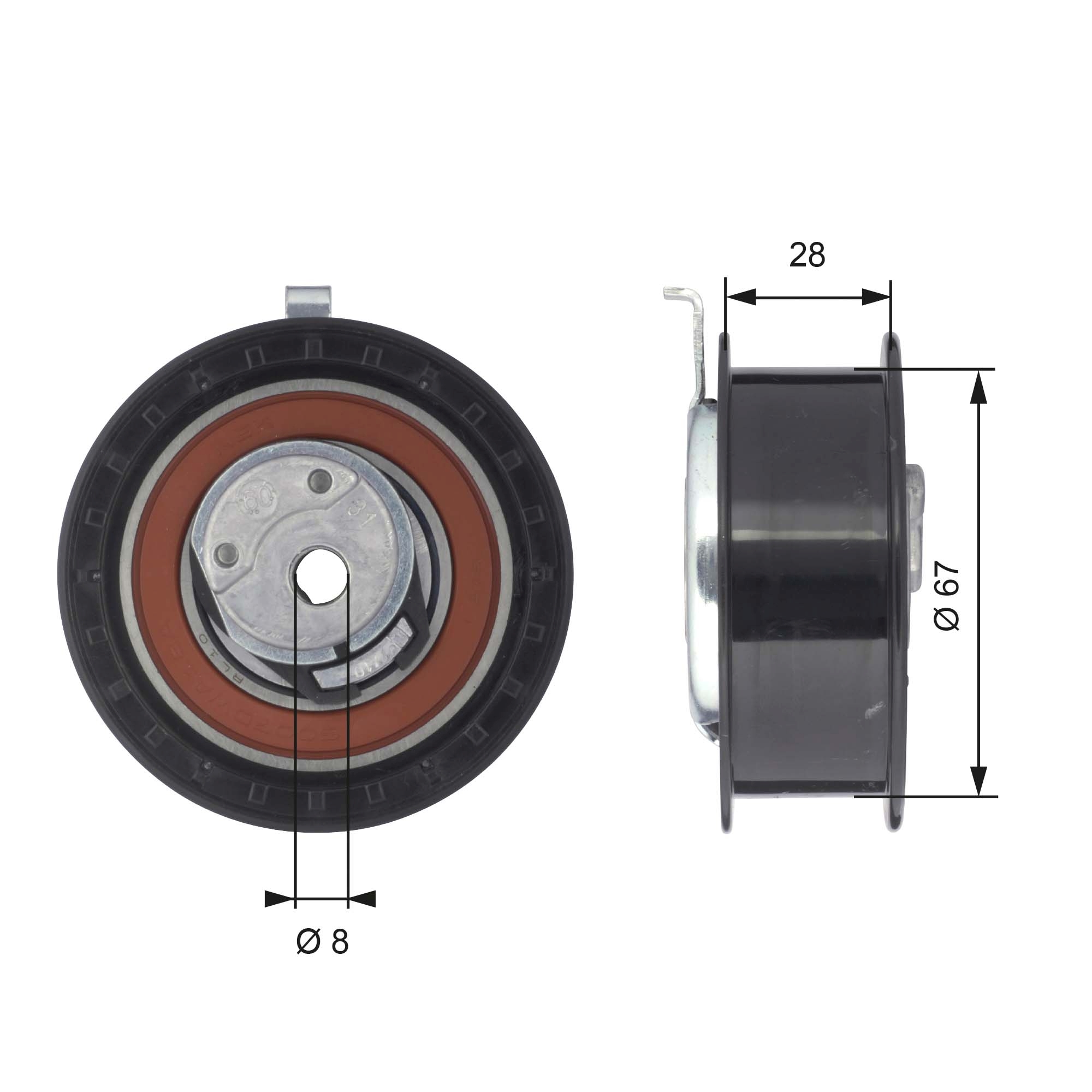 Tensioner Pulley, timing belt - T43052 GATES