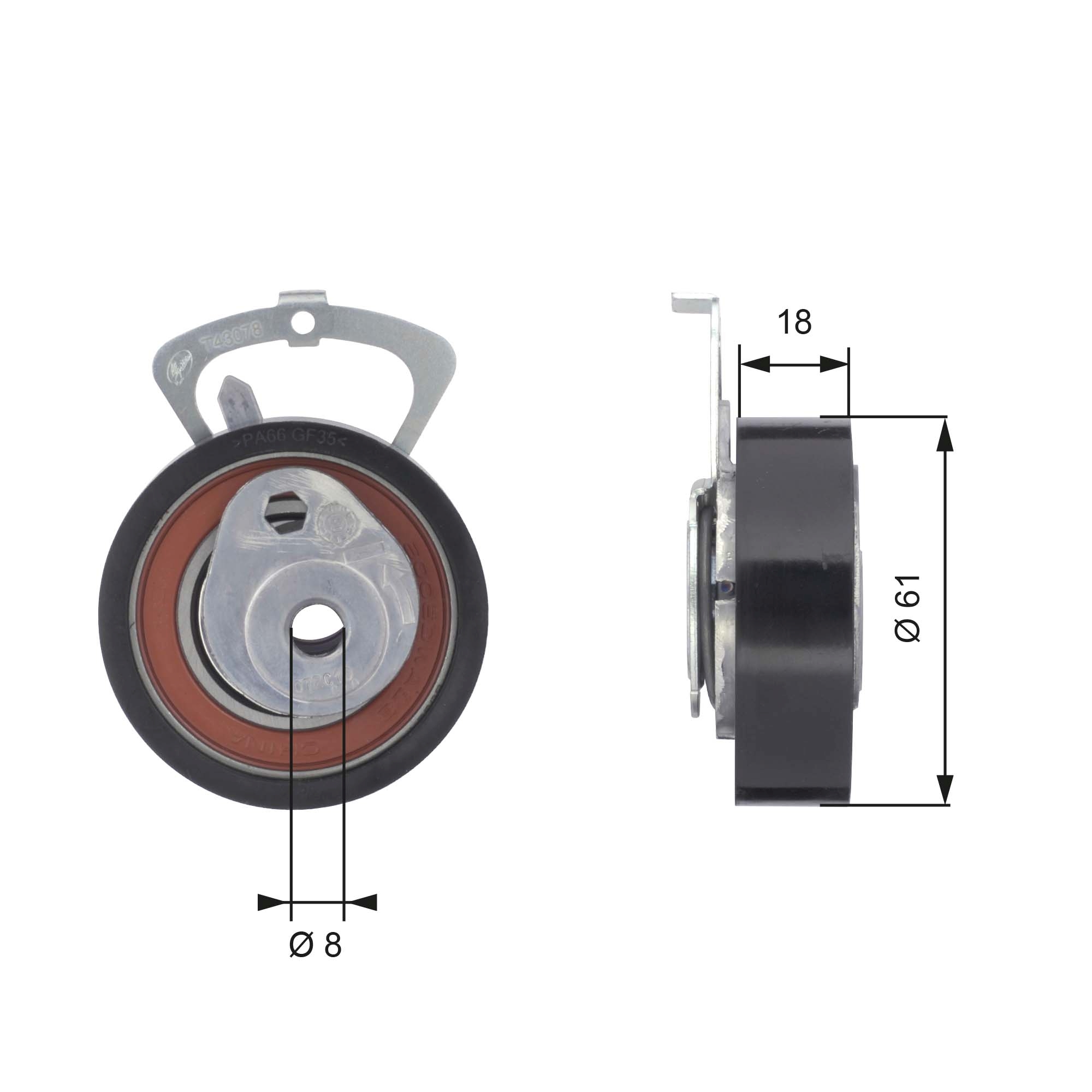 Tensioner Pulley, timing belt - T43078 GATES